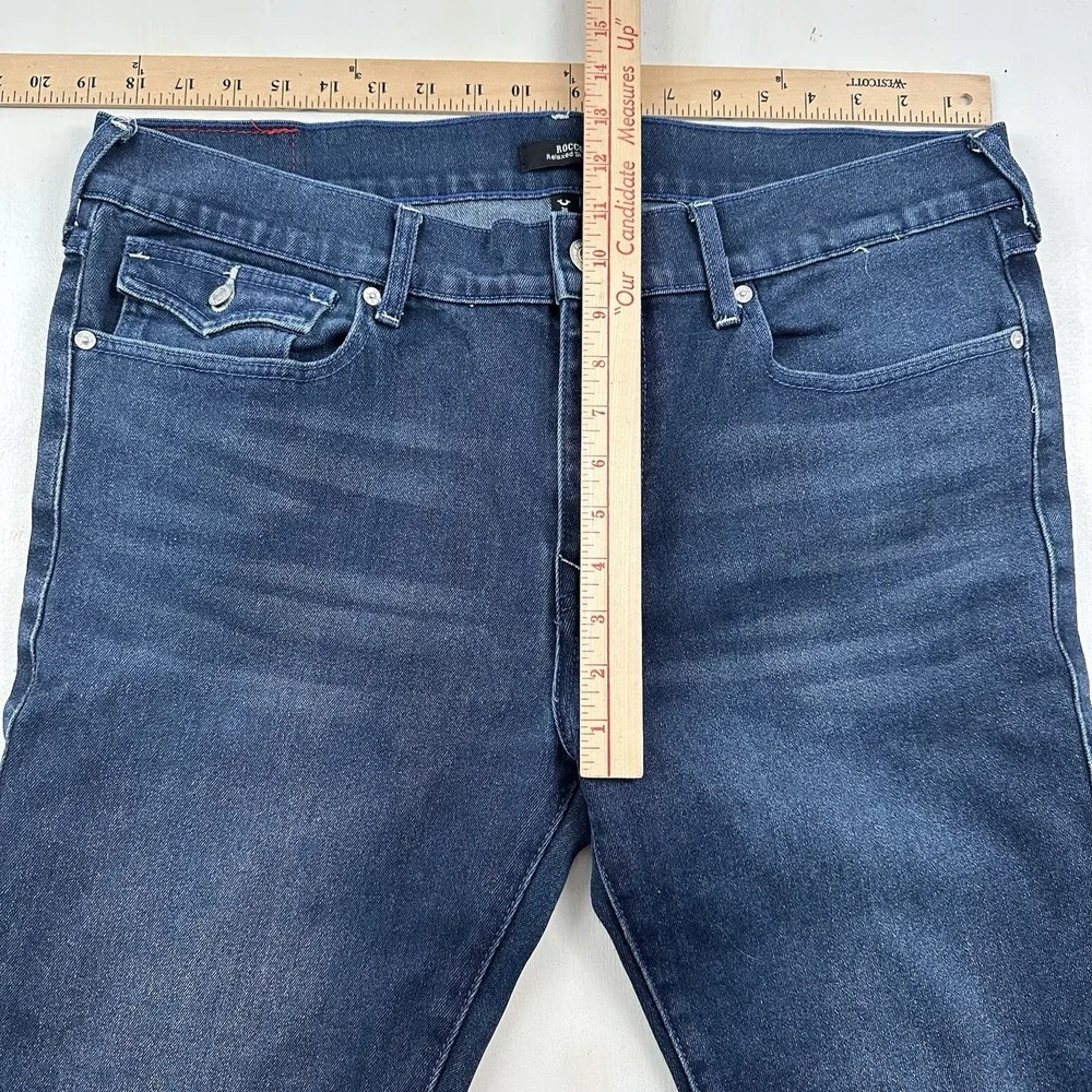 True Religion Rocco SN Relaxed Skinny Jeans Men 36x32 Blue Flap Pockets Stretch
